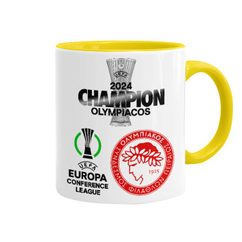 Olympiacos UEFA Europa Conference League Champion 2024, Κούπα χρωματιστή κίτρινη, κεραμική, 330ml