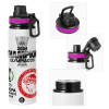 Metallic water bottle with safety lid, 850ml aluminum