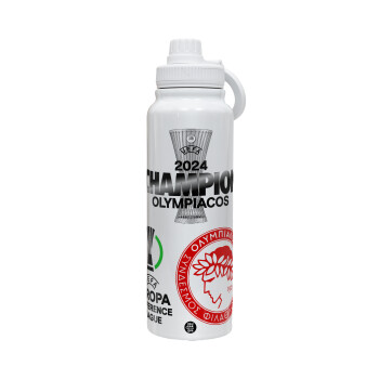 Olympiacos UEFA Europa Conference League Champion 2024, 1L Stainless Steel Thermal Bottle with Phone Holder & Double Wall Insulation