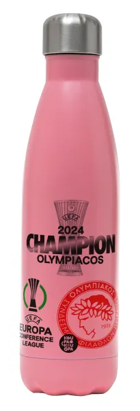 Olympiacos UEFA Europa Conference League Champion 2024 — Metal mug thermos Pink Mat (Stainless steel), double wall, 500ml
