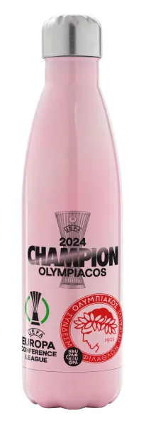 Olympiacos UEFA Europa Conference League Champion 2024 — Metal mug thermos Pink Iridiscent (Stainless steel), double wall, 500ml