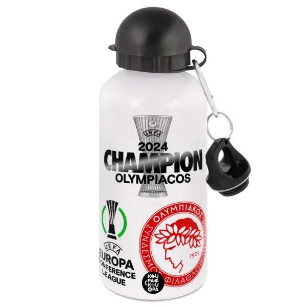 Olympiacos UEFA Europa Conference League Champion 2024 — Μεταλλικό παγούρι νερού, Λευκό, αλουμινίου 500ml