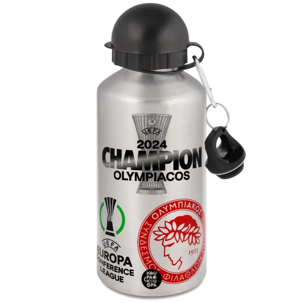 Olympiacos UEFA Europa Conference League Champion 2024 — Μεταλλικό παγούρι νερού, Ασημένιο, αλουμινίου 500ml