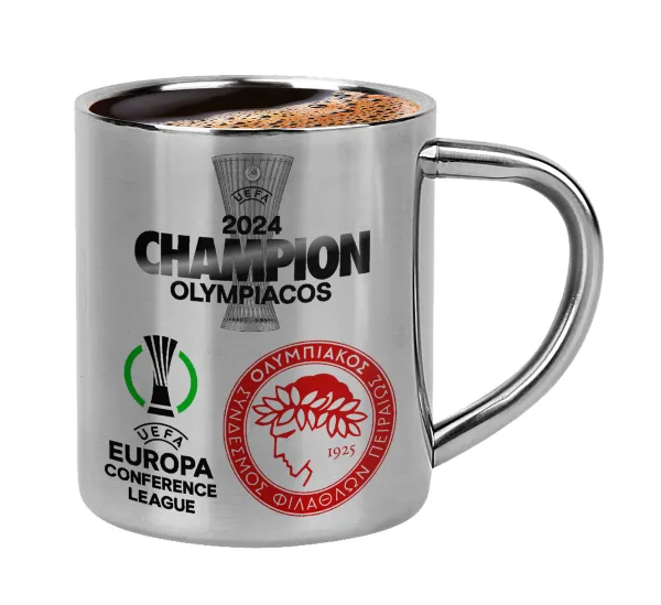 Olympiacos UEFA Europa Conference League Champion 2024 — Double-wall metal cup for espresso (220ml)