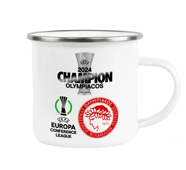 Olympiacos UEFA Europa Conference League Champion 2024 — Metallic enamel cup white 360ml
