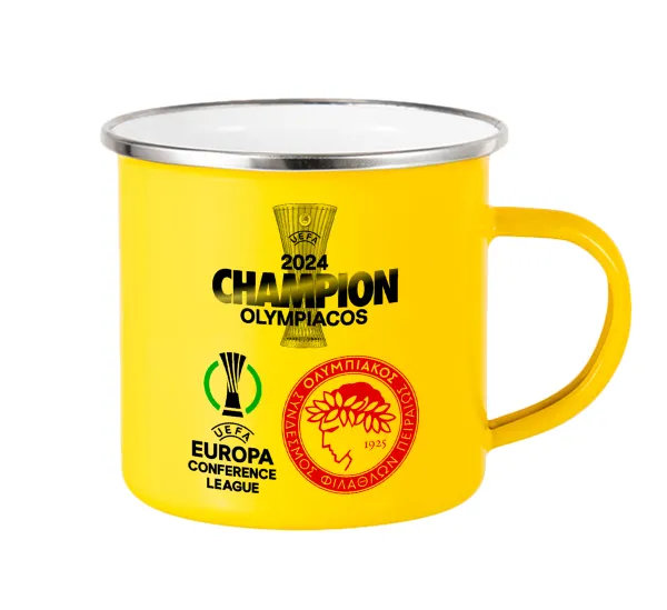 Olympiacos UEFA Europa Conference League Champion 2024 — Yellow Enamel Metallic Cup 360ml