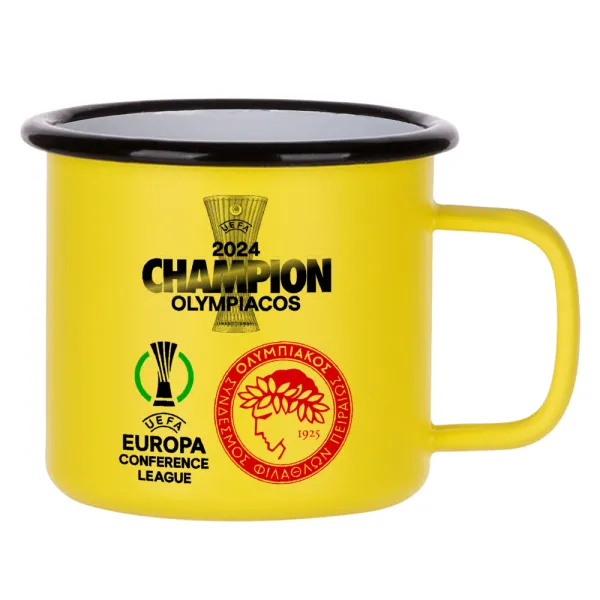 Olympiacos UEFA Europa Conference League Champion 2024 — Κούπα Μεταλλική εμαγιέ ΜΑΤ Κίτρινη 360ml