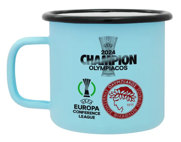 Olympiacos UEFA Europa Conference League Champion 2024 — Κούπα Μεταλλική εμαγιέ ΜΑΤ σιέλ 360ml