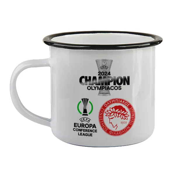 Olympiacos UEFA Europa Conference League Champion 2024 — Enamel mug with black rim, 360ml