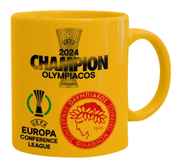 Olympiacos UEFA Europa Conference League Champion 2024 — Ceramic coffee mug yellow, 330ml
