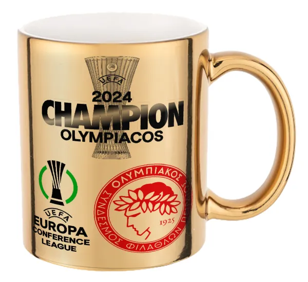 Olympiacos UEFA Europa Conference League Champion 2024 — Mug ceramic, gold mirror, 330ml