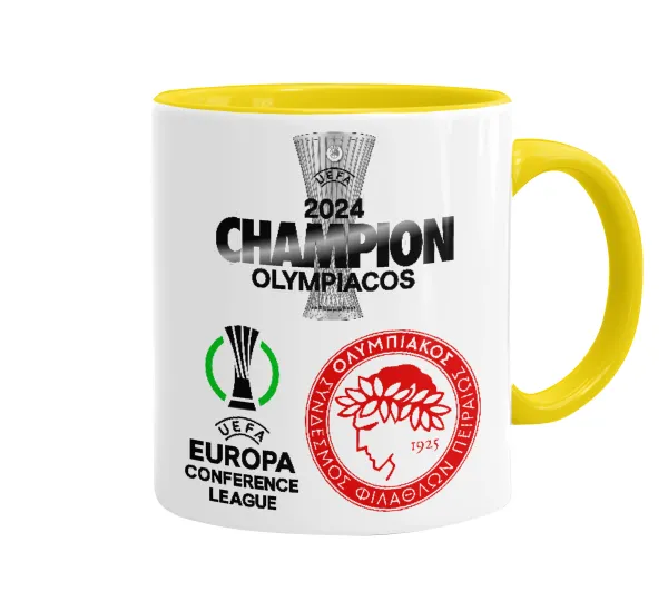 Olympiacos UEFA Europa Conference League Champion 2024 — Mug colored yellow, ceramic, 330ml