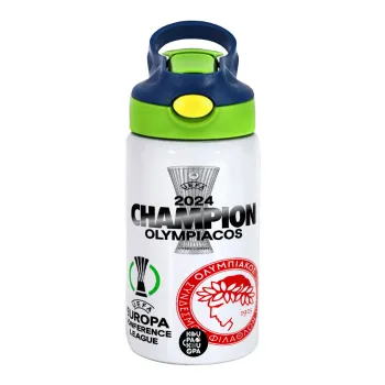 Olympiacos UEFA Europa Conference League Champion 2024, Παιδικό παγούρι θερμό, ανοξείδωτο, με καλαμάκι ασφαλείας, πράσινο/μπλε (350ml)