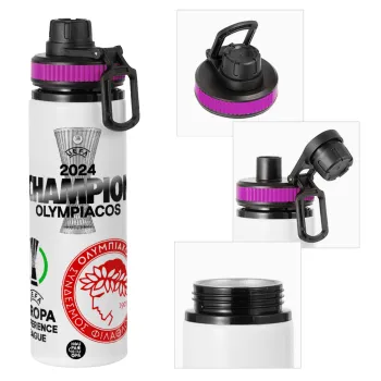 Olympiacos UEFA Europa Conference League Champion 2024, Μεταλλικό παγούρι νερού με καπάκι ασφαλείας, αλουμινίου 850ml