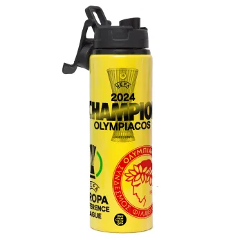 Olympiacos UEFA Europa Conference League Champion 2024, Metallic water bottle with safety lid, 850ml aluminum