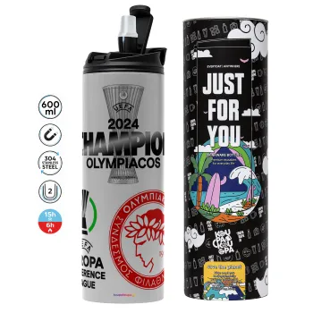 Olympiacos UEFA Europa Conference League Champion 2024, Tumbler stainless steel GREY 600ml