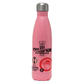 Olympiacos UEFA Europa Conference League Champion 2024, Metal mug thermos Pink Mat (Stainless steel), double wall, 500ml