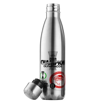 Olympiacos UEFA Europa Conference League Champion 2024, Μεταλλικό παγούρι θερμός Inox (Stainless steel), διπλού τοιχώματος, 500ml