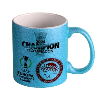 Olympiacos UEFA Europa Conference League Champion 2024, Κούπα Σιέλ Glitter που γυαλίζει, κεραμική, 330ml