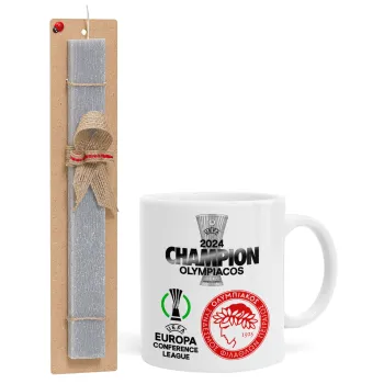 Olympiacos UEFA Europa Conference League Champion 2024, Easter Set, Ceramic Cup (330ml) & Easter aromatic flat candle (30cm) (GRAY)