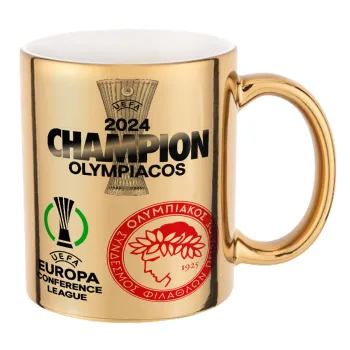 Olympiacos UEFA Europa Conference League Champion 2024, Κούπα κεραμική, χρυσή καθρέπτης, 330ml