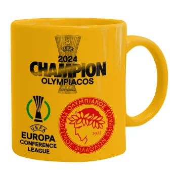 Olympiacos UEFA Europa Conference League Champion 2024, Ceramic coffee mug yellow, 330ml