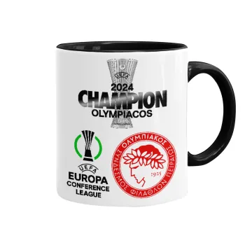 Olympiacos UEFA Europa Conference League Champion 2024, Κούπα χρωματιστή μαύρη, κεραμική, 330ml