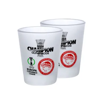 Olympiacos UEFA Europa Conference League Champion 2024, Σφηνοπότηρα γυάλινα 45ml του πάγου (2 τεμάχια)