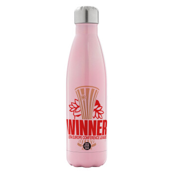 Europa Conference League WINNER, Metal mug thermos Pink Iridiscent (Stainless steel), double wall, 500ml