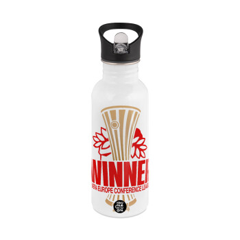 Europa Conference League WINNER, White water bottle with straw, stainless steel 600ml