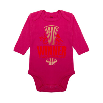 Europa Conference League WINNER, Μακρυμάνικο βρεφικό φορμάκι, 0-18 μηνών, ΡΟΖ, 100% Organic Cotton