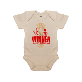 Europa Conference League WINNER, Βρεφικό φορμάκι μωρού, 0-18 μηνών, Natural (Εκρού), 100% Organic Cotton, κοντομάνικο