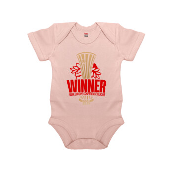 Europa Conference League WINNER, Βρεφικό φορμάκι μωρού, 0-18 μηνών, ΡΟΖ POWDER, 100% Organic Cotton, κοντομάνικο