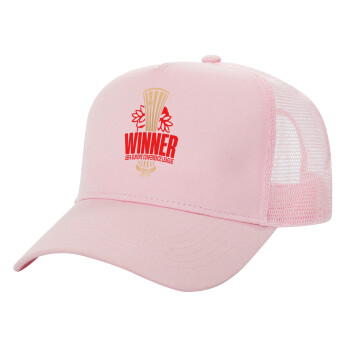 Europa Conference League WINNER, Καπέλο Παιδικό Structured Trucker, με Δίχτυ, ΡΟΖ (100% ΒΑΜΒΑΚΕΡΟ, ΠΑΙΔΙΚΟ, UNISEX, ONE SIZE)