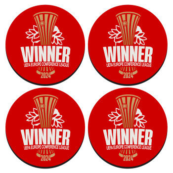 Europa Conference League WINNER, SET of 4 round wooden coasters (9cm)