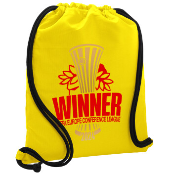 Europa Conference League WINNER, Backpack pouch GYMBAG Yellow, with pocket (40x48cm) & thick cords