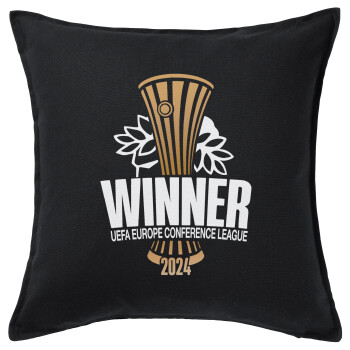 Europa Conference League WINNER, Μαξιλάρι καναπέ Μαύρο 100% βαμβάκι, περιέχεται το γέμισμα (50x50cm)