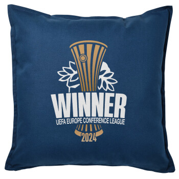 Europa Conference League WINNER, Μαξιλάρι καναπέ Μπλε 100% βαμβάκι, περιέχεται το γέμισμα (50x50cm)