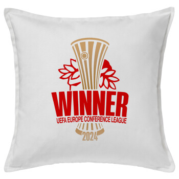 Europa Conference League WINNER, Μαξιλάρι καναπέ ΛΕΥΚΟ 100% βαμβάκι, περιέχεται το γέμισμα (50x50cm)