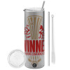 Tumbler stainless steel Silver 600ml, with metal straw & cleaning brush