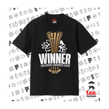 Europa Conference League WINNER, Κλασικό T-Shirt, διπλής ραφής, χωρίς πλευρικές ραφές ΜΑΥΡΟ από 100% βαμβάκι. Vegan & OEKO-TEX πιστοποιημένο.