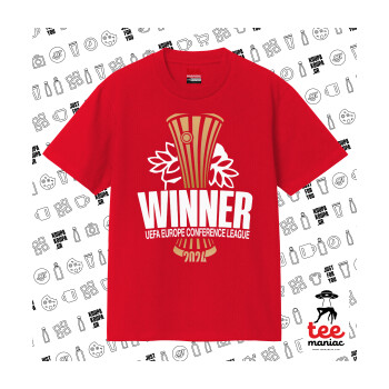 Europa Conference League WINNER, Κλασικό T-Shirt, διπλής ραφής, χωρίς πλευρικές ραφές ΚΟΚΚΙΝΟ από 100% βαμβάκι. Vegan & OEKO-TEX πιστοποιημένο.