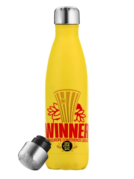 Europa Conference League WINNER — Yellow Stainless Steel Metallic Thermos, double-walled, 500ml