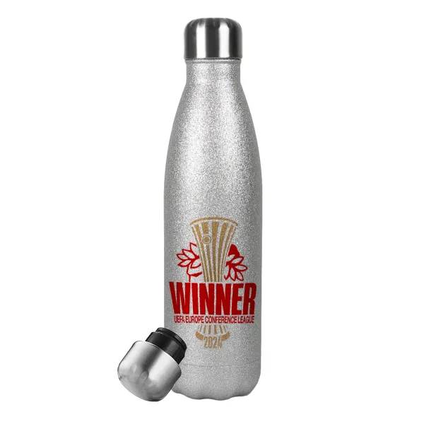 Europa Conference League WINNER — Metallic Glitter Silver Thermos Flask (Stainless steel), double-walled, 500ml