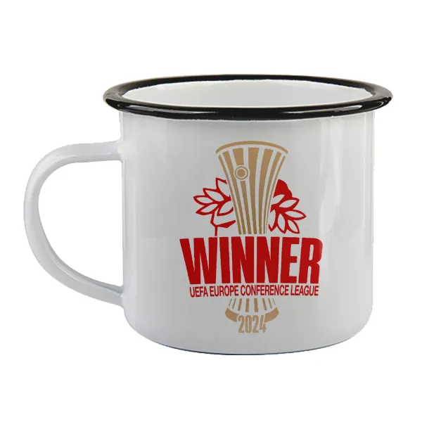 Europa Conference League WINNER — Enamel mug with black rim, 360ml