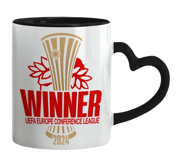 Europa Conference League WINNER — Κούπα καρδιά χερούλι μαύρη, κεραμική, 330ml