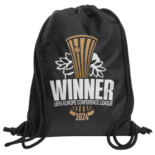 Europa Conference League WINNER — Τσάντα πλάτης πουγκί GYMBAG Μαύρη, με τσέπη (40x48cm) & χονδρά κορδόνια