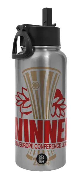 Europa Conference League WINNER — Metal mug thermo Silver with Straw and Spout Lid (Stainless steel), double wall, 950ml