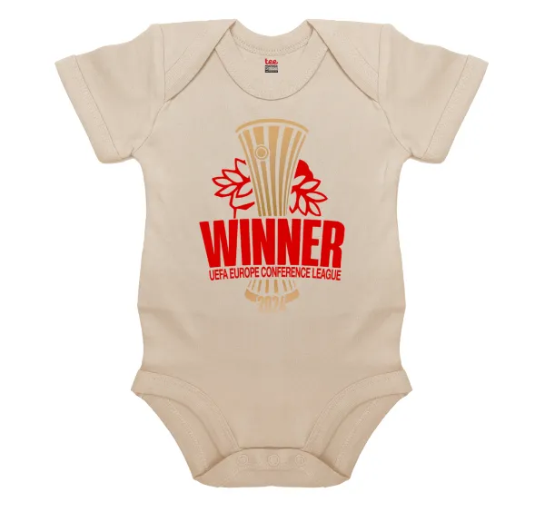 Europa Conference League WINNER — Βρεφικό φορμάκι μωρού, 0-18 μηνών, Natural, 100% Organic Cotton, κοντομάνικο