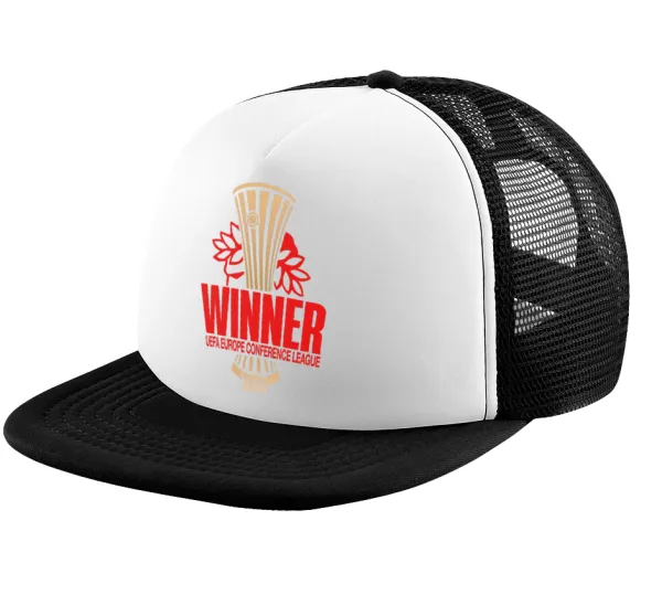 Europa Conference League WINNER — Καπέλο παιδικό Soft Trucker με Δίχτυ ΜΑΥΡΟ/ΛΕΥΚΟ (POLYESTER, ΠΑΙΔΙΚΟ, ONE SIZE)